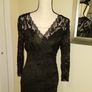 Marina Black Lace Sequin 3/4 Sleeve Dress